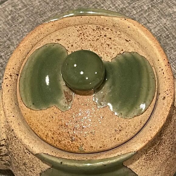 Vintage Handcrafted Pottery Stoneware Speckle Textured Green Glaze Teapot - Picture 4 of 9